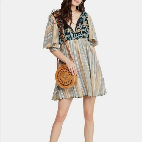 NEW Free People Under The Sun Floral Striped Tunic $128 Size Small Multicolor - Picture 3 of 5